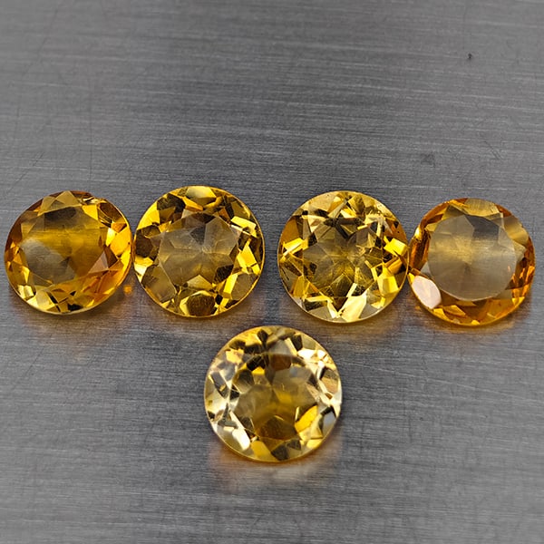 Natural Yellow Citrine Gemstones 5.25 Ct. 5 Pcs. Round Shape 7.3 Mm.: Product ID: 801815517 Product Name: Natural Citrine Weight: 5.25 CT. Size: 7.3 x 7.3 x 4.1 MM. Shape: Round Shape Color: Yellow Clarity:VSI Luster: Good Gems Origin: Brazil Treatment: Unheated Crystal