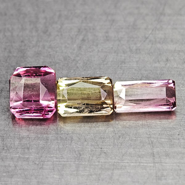 Natural Party Color Pink Tourmaline Gemstones 2.07 Ct. 3 Pcs. Octagon Shape 6.4 x 3.3 Mm.: Product ID: 807250569 Product Name: Natural Tourmaline Weight: 2.07 CT. Size: 6.4 x 3.3 x 2.7 MM. Shape: Octagon Color: Party Color Pink Clarity:VSI Luster: Good Gems Origin: Nigeria Treatment: Unheat