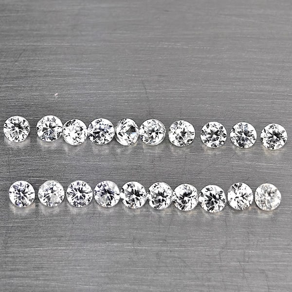 Natural White Zircon Gemstones 0.82 Ct. 20 Pcs. Round Diamond Cut 1.8 Mm.: Product ID: 807743125 Product Name: Natural Zircon Weight: 0.82 CT. Size: 1.8 x 1.8 x 1.3 MM. Shape: Round Diamond Cut Color: White Clarity:VSI Luster: Good Gems Origin: Cambodia Treatment: Heated Cry