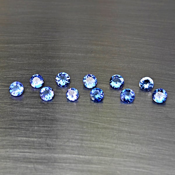 Natural Violetish Blue Tanzanite Gemstones 2.63 Ct. 11 Pcs. Round Shape 4 Mm.: Product ID: 807015065 Product Name: Natural Weight: 2.63 CT. Size: 4 x 4 x 2.3 MM. Shape: Round Color: Violetish Blue Clarity:VSI Luster: Good Gems Origin: Tanzania Treatment: Heated Crystal Structure