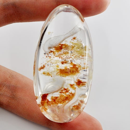 Natural Moss Quartz Gemstones 175 Ct. Birds Carving Inner Pear Cabochon 53 x 26 Mm.: Product ID: 805527037 Product Name: Natural Quartz Weight: 175.00 CT. Size: 53 x 26 x 18 MM. Shape: Pear Cabochon Color: White Clarity:Semi - Transparent Luster: Good Gems Origin: Thailand Treatment: 