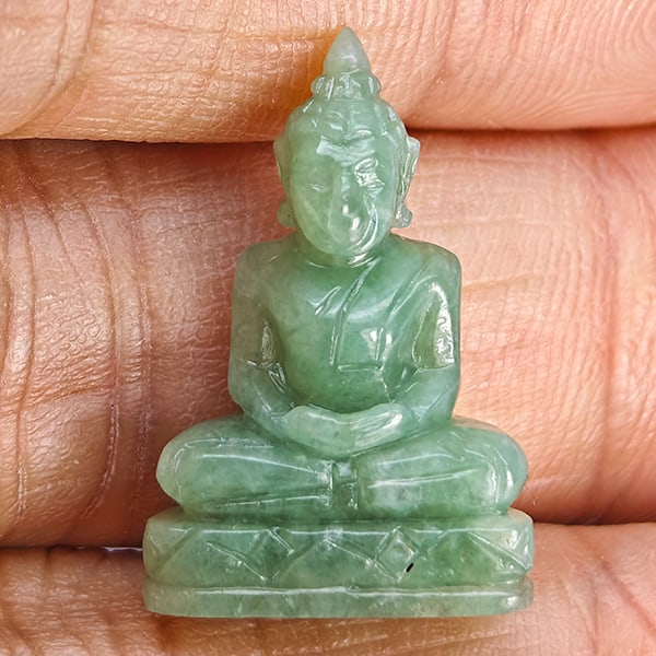 Natural Green Jade Gemstones 13.07 Ct. Buddha Carving Shape 21 x 14.8 Mm.: Product ID: 819816179 Product Name: Natural Gemstones Weight: 13.07 CT. Size: 21 x 14.8 x 7.3 MM. Shape: Caving Color: Green Clarity:Semi-Transparent Luster: Good Gems Origin: Thailand Treatment: Unhe