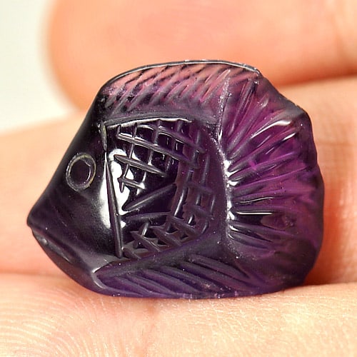 Natural Violet Amethyst Gemstones 11.75 Ct. Carving Fish Shape 18.3 x 14.6 Mm.: Product ID: 810302521 Product Name: Natural Amethyst Weight: 11.75 CT. Size: 18.3 x 14.6 x 8.2 MM. Shape: Carving Fish Color: Violet Clarity:Semi - Transparent Luster: Good Gems Origin: Brazil Treatme