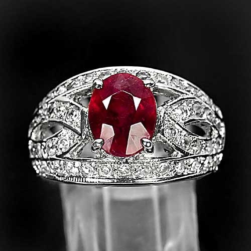Natural Blood Red Ruby Gemstones 925 Sterling Silver Ring Jewelry 7.82 Grams Size 8 (1 of 3)