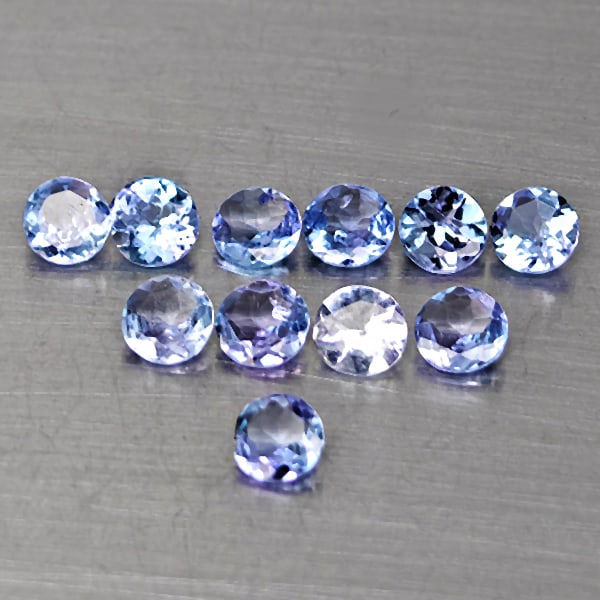 Natural Violetish Blue Tanzanite Gemstones 1.62 Ct. 11 Pcs. Round Shape 3.5 Mm.: Product ID: 807015072 Product Name: Natural Weight: 1.62 CT. Size: 3.5 x 3.5 x 2.3 MM. Shape: Round Color: Violetish Blue Clarity:VSI Luster: Good Gems Origin: Tanzania Treatment: Heated Crystal Struc