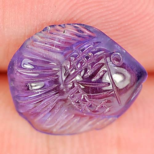 Natural Violet Amethyst Gemstones 4.32 Ct. Fish Carving: Product ID: 810303545 Product Name: Natural Amethyst Weight: 4.32 CT. Size: 14.1 x 11.8 x 4.9 MM. Shape: Fish Carving Color: Violet Clarity:Semi - Transparent Luster: Good Gems Origin: Brazil Treatmen