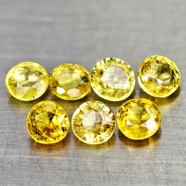Natural Yellow Songea Sapphire Gemstones 1.65 Ct. 7 Pcs Round Shape 3.5 Mm.: Product ID: 806162146 Product Name: Natural Yellow Sapphire Weight: 1.65 CT. Size: 3.5 x 3.5 x 2.5 MM. Shape: Round Color: Yellow Clarity:VSI Luster: Good Gems Origin: Tanzania Treatment: Heated Cryst