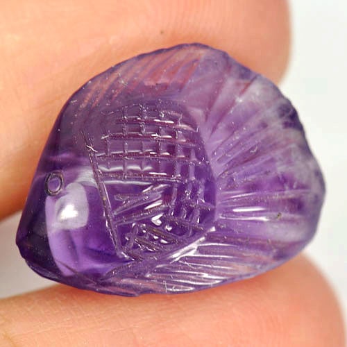 Natural Violet Amethyst Gemstones 13.06 Ct. Fish Carving 20 x 14.7 Mm. (1 of 3)