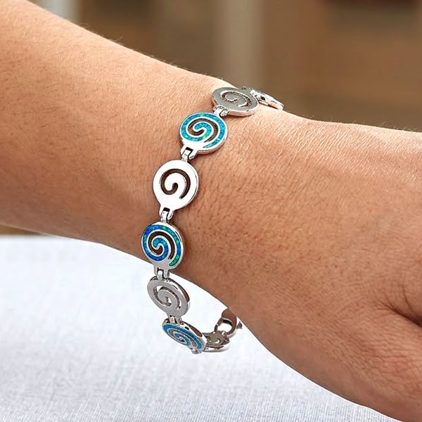 Multi Color Blue Created Opal Real 925 Sterling Silver 16.03 Grams Bracelet 7.5 Inch.: Product ID: 280160001 Product Type: 925 Sterling Silver Fine Jewelry Jewelry Weight: 16.03 Grams. Gemstones Color: Multi-Color Metal: Solid Silver 92.5%. Gemstone Detail: Average Range 16.03 - 16.28 G