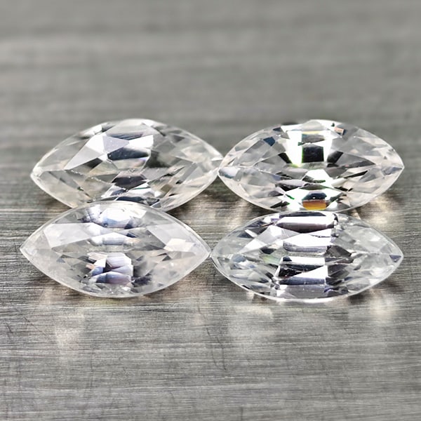 Natural White Zircon Gemstones 2.90 Ct. 4 Pcs. Marquise Shape 7.5 x 3.8 Mm.: Product ID: 807743008 Product Name: Natural Zircon Weight: 2.90 CT. Size: 7.5 x 3.8 x 3.2 MM. Shape: Marquise Color: White Clarity:VSI Luster: Good Gems Origin: Cambodia Treatment: Heated Crystal Stru