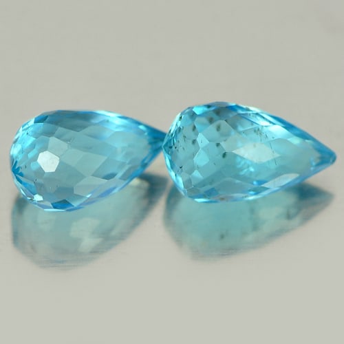 Natural Swiss Blue Topaz Gemstones 1.97 Ct. 2 Pcs. Briolette Shape 7 x 4.1 Mm.: Product ID: 807151291 Product Name: Natural Blue Topaz Weight: 1.97 CT. Size: 7 x 4.1 x 4.1 MM. Shape: Briolette Color: Blue Clarity:VVS Luster: Good Gems Origin: Brazil Treatment: Treated Crystal Str