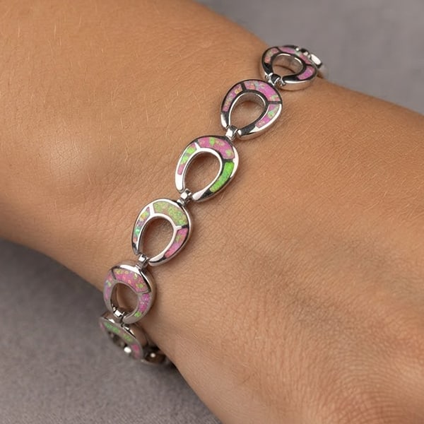 925 Sterling Silver Bracelet Jewelry with Multi Color Pink Created Opal Length 7.5 Inch.: Product ID: 280160021 Product Name: Sterling Silver Bracelet Product Type: 925 Sterling Silver Fine Jewelry Jewelry Weight: 16.33 Grams. Gemstones Color: Multi-Color Metal: Solid Silver 92.5%. Gemston