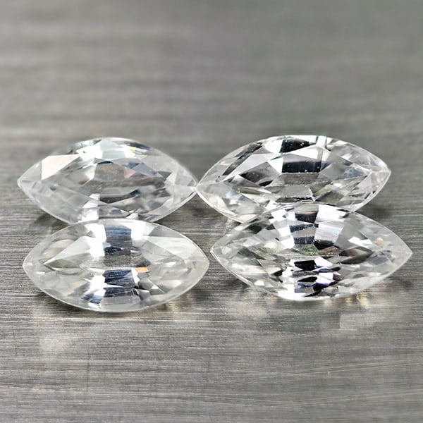 Natural White Zircon Gemstones 2.78 Ct. 4 Pcs. Marquise Shape 7.7 x 3.8 Mm.: Product ID: 807742980 Product Name: Natural Zircon Weight: 2.78 CT. Size: 7.7 x 3.8 x 2.8 MM. Shape: Marquise Color: White Clarity:VSI Luster: Good Gems Origin: Cambodia Treatment: Heated Crystal Stru