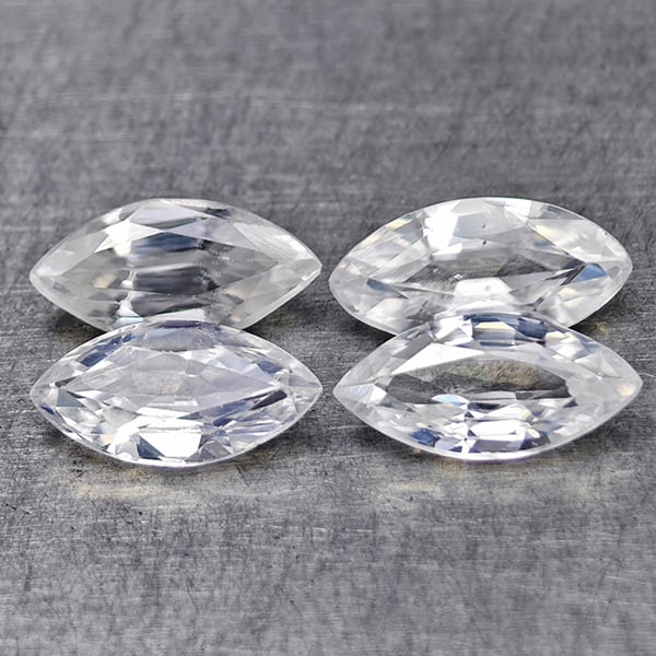 Natural White Zircon Gemstones 3.02 Ct. 4 Pcs. Marquise Shape 7.8 Mm.: Product ID: 807742920 Product Name: Natural Zircon Weight: 3.02 CT. Size: 7.8 x 3.9 x 3.2 MM. Shape: Marquise Shape Color: White Clarity:VSI Luster: Good Gems Origin: Cambodia Treatment: Heated Crysta