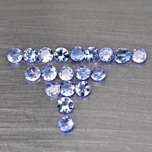 Natural Violetish Blue Tanzanite Gemstones 1.83 Ct. 19 Pcs. Round Shape 3 Mm.: Product ID: 807015070 Product Name: Natural Weight: 1.83 CT. Size: 3 x 3 x 1.6 MM. Shape: Round Color: Violetish Blue Clarity:VSI Luster: Good Gems Origin: Tanzania Treatment: Heated Crystal Structure