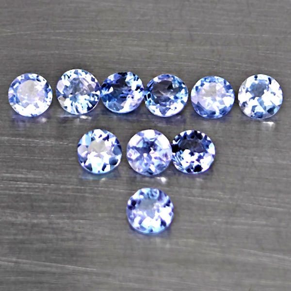 Natural Violetish Blue Tanzanite Gemstones 1.55 Ct. 10 Pcs. Round Shape 3.5 Mm.: Product ID: 807015077 Product Name: Natural Weight: 1.55 CT. Size: 3.5 x 3.5 x 1.8 MM. Shape: Round Color: Violetish Blue Clarity:VSI Luster: Good Gems Origin: Tanzania Treatment: Heated Crystal Struc