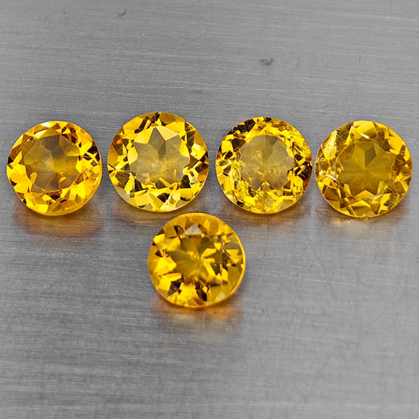Natural Yellow Citrine Gemstones 5.68 Ct. 5 Pcs. Round Shape 7.2 Mm.: Product ID: 801815547 Product Name: Natural Citrine Weight: 5.68 CT. Size: 7.2 x 7.2 x 4.1 MM. Shape: Round Color: Yellow Clarity:VSI Luster: Good Gems Origin: Brazil Treatment: Unheated Crystal Struc