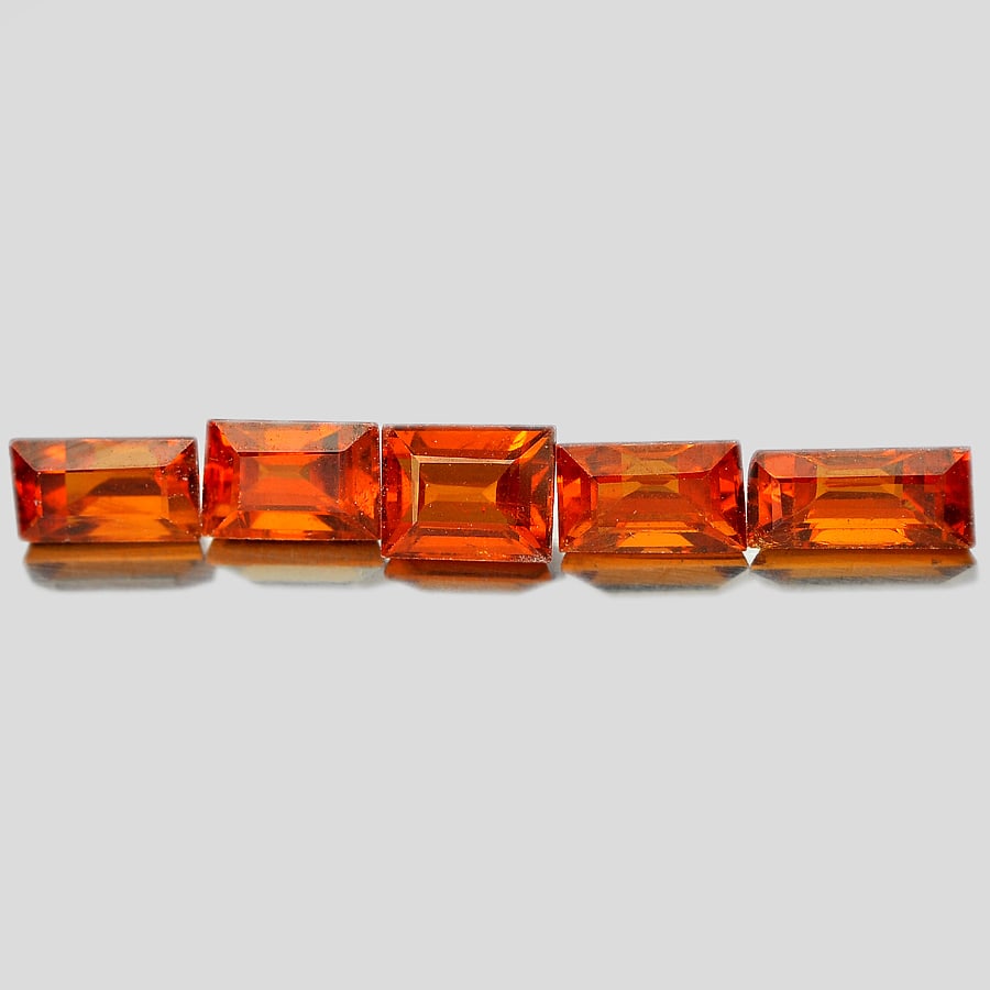Natural Orange Spessartine Garnet Gemstones 4.25 Ct. 5 Pcs. Baguette Shape 5.6 x 4.3 Mm.: Product ID: 802922799 Product Name: Natural Spessartine Weight: 4.25 CT. Size: 5.6 x 4.3 x 2.8 MM. Shape: Baguette Color: Orange Clarity:VSI Luster: Good Gems Origin: Nigeria Treatment: Unheated Cryst