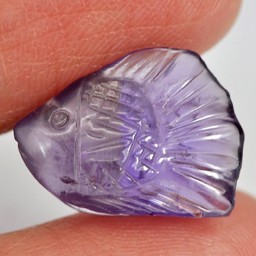 Natural Violet Amethyst Gemstones 5.71 Ct. Fish Carving Shape 16.6 x 11.7 Mm.: Product ID: 810303295 Product Name: Natural Amethyst Weight: 5.71 CT. Size: 16.6 x 11.7 x 5.6 MM. Shape: Fish Carving Color: Violet Clarity:Semi - Transparent Luster: Good Gems Origin: Brazil Treatmen