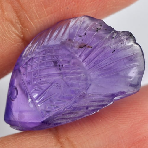 Natural Violet Amethyst Gemstones 14.92 Ct. Fish Carving Shape 22 x 14.7 Mm.: Product ID: 810302928 Product Name: Natural Amethyst Weight: 14.92 CT. Size: 22 x 14.7 x 8.7 MM. Shape: Fish Carving Color: Violet Clarity:Semi - Transparent Luster: Good Gems Origin: Brazil Treatment
