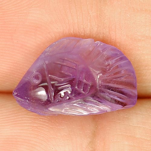 Natural Violet Amethyst Gemstones 4.55 Ct. Fish Carving Shape 15 x 9.5 Mm.: Product ID: 810303351 Product Name: Natural Amethyst Weight: 4.55 CT. Size: 15 x 9.5 x 6.2 MM. Shape: Fish Carving Color: Violet Clarity:Semi - Transparent Luster: Good Gems Origin: Brazil Treatment: 