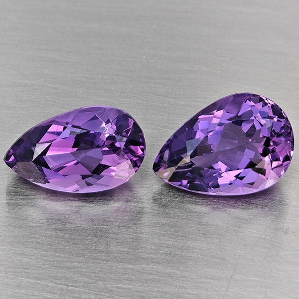 Natural Purple Amethyst Gemstones 8.12 Ct. 2 Pcs. Pear Shape 13.3 x 9.2 Mm.: Product ID: 800325606 Product Name: Natural Amethyst Weight: 8.12 CT. Size: 13.3 x 9.2 x 6.8 MM. Shape: Pear Shape Color: Purple Clarity:VSI Luster: Good Gems Origin: Brazil Treatment: Unheated Crysta