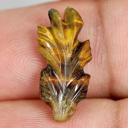 Natural Golden Tiger Eye Gemstones 4.79 Ct. Carving Leaves Shape 18.8 x 9.1 Mm. (1 of 3)