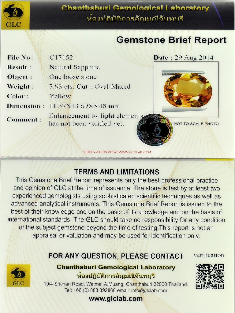 Natural Yellow Sapphire Gemstones 7.93 Ct. Clean Oval Shape 11.37 x 13.69 Mm. - 4