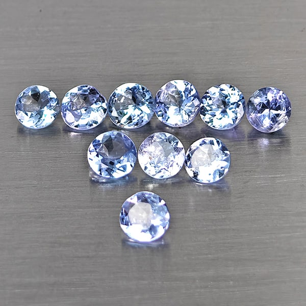 Natural Violetish Blue Tanzanite Gemstones 1.64 Ct. 10 Pcs. Round Shape 3.5 Mm.: Product ID: 807015093 Product Name: Natural Weight: 1.64 CT. Size: 3.5 x 3.5 x 1.8 MM. Shape: Round Color: Violetish Blue Clarity:VSI Luster: Good Gems Origin: Tanzania Treatment: Heated Crystal Struc