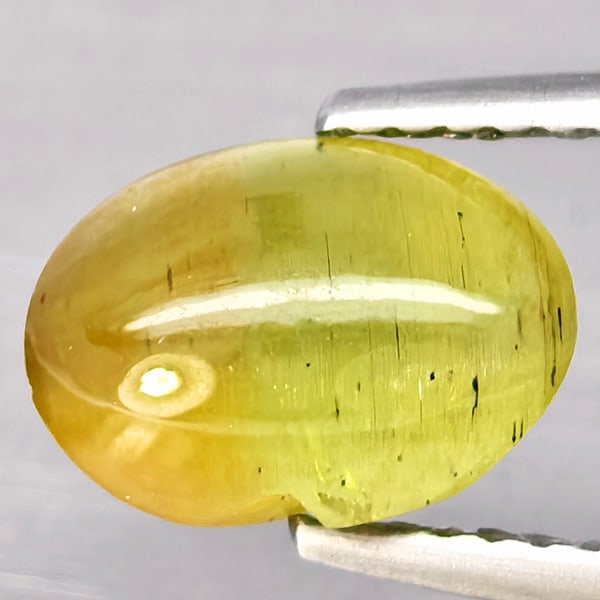 Natural Yellowish Green Cats Eye Apatite Gemstones 2.94 Ct. Oval Cabochon Shape 9.7 x 7.2 Mm. (1 of 3)