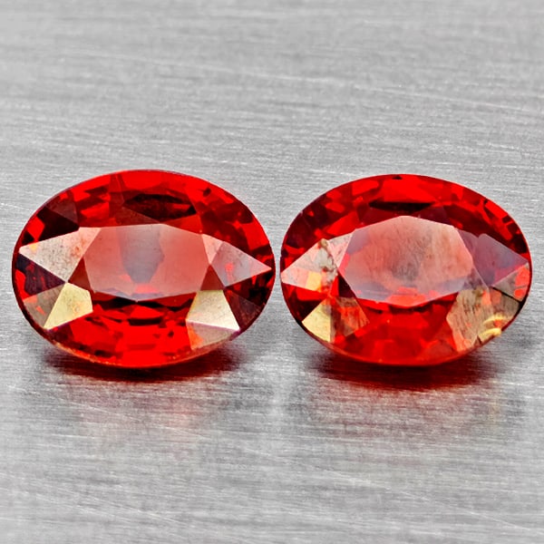 Natural Orange Red Spessartine Garnet Gemstones 1.97 Ct. 2 Pcs. Oval Shape 6.4 x 5.1 Mm. (1 of 3)
