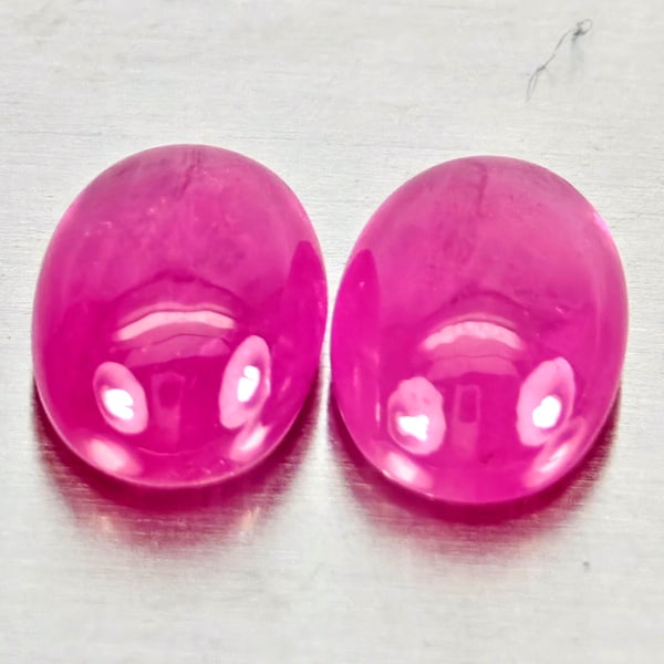 Natural Pink Red Jonson Ruby Gemstones 1.37 Ct. 2 Pcs. Oval Cabochon Shape 6.2 x 4.2 Mm. (1 of 3)