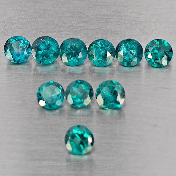 Natural Bluish Green Topaz Gemstones 3.41 Ct. 10 Pcs. Round Shape 4 Mm.: Product ID: 807168865 Product Name: Natural Topaz Weight: 3.41 CT. Size: 4 x 4 x 2.9 MM. Shape: Round Color: Bluish Green Clarity:SI1 Luster: Good Gems Origin: Brazil Treatment: Treated Crystal Struct