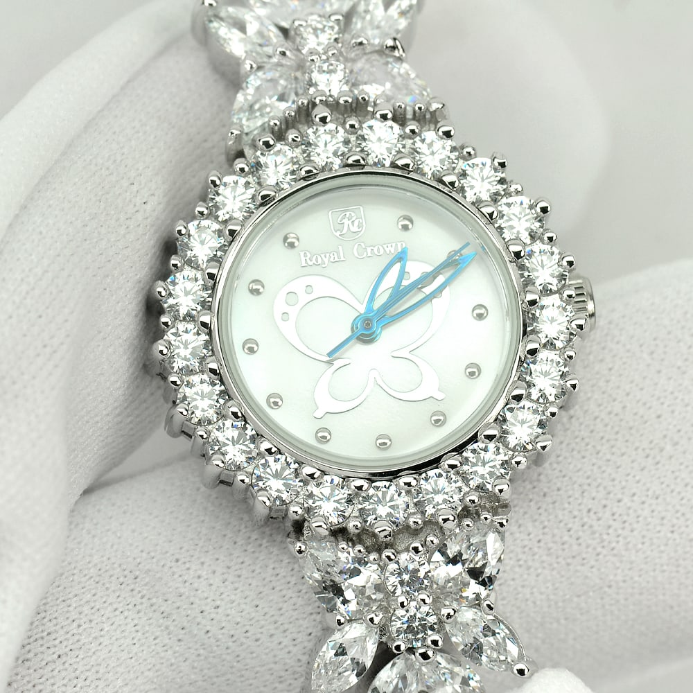 925 Silver Ladies Wristwatch 7.5 Inch. 48.81 Grams Round CZ Beautiful for Gift (1 of 3)