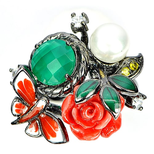 Natural Gem Green Aventurine Pearl Real 925 Sterling Silver Oxidize Ring Size 6: Product ID: 281210108 Product Type: 925 Sterling Silver Fine Jewelry Jewelry Weight: 7.58 Grams. Ring Size: 6 Resizable(Fee) Gemstones Color: Green Metal: Solid Silver 92.5%. Gemstone Detail: Round Ch