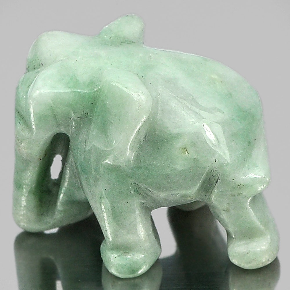Natural Green Jade Gemstones 56.76 Ct. Elephant Carving Shape 23 x 19 Mm. (1 of 3)