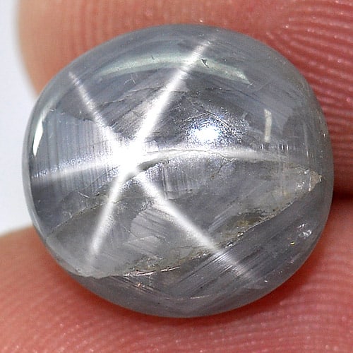 Natural Gem 6 Ray Gray Star Sapphire Gemstones 8.90 Ct. Oval Cabochon Shape 11.5 x 10.8 Mm. (1 of 3)