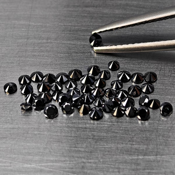 Natural Black Diamond 1.03 Ct. 50 Pcs Round Diamond Cut 1.8 Mm.: Product ID: 502100503 Product Name: Natural Natural Diamond Weight: 1.03 CT. Size: 1.8 x 1.8 x 1.4 MM. Shape: Round Diamond Cut Color: Black Clarity:Opaque Luster: Good Gems Origin: Belgium Treatment: