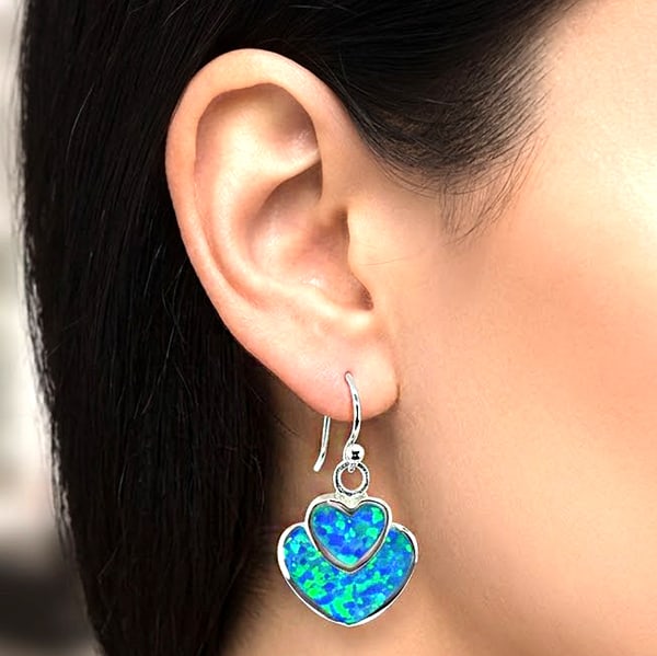 925 Sterling Silver Jewelry Earrings 6.04 Grams Design Lovely Heart Multi Color Blue Opal: Product ID: 280120031 Product Name: Natural Fashion Jewelry Weight: 6.04 CT. Size: 28 x 24 Mm. MM. Shape: Heart Color: Multi Color Clarity:None Luster: Good Gems Origin: Thailand Treatment: None Cryst