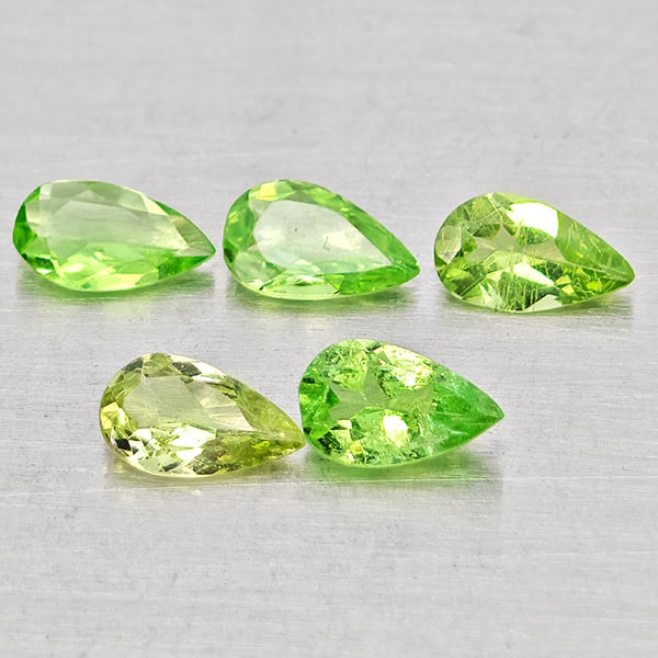 Natural Green Tsavorite Garnet Gemstones 0.82 Ct. 5 Pcs. Pear Shape 5 x 3 Mm.: Product ID: 803005101 Product Name: Natural Tsavorite Weight: 0.82 CT. Size: 5 x 3 x 2.1 MM. Shape: Pear Shape Color: Green Clarity:SI Luster: Good Gems Origin: Tanzania Treatment: Unheated Crystal St