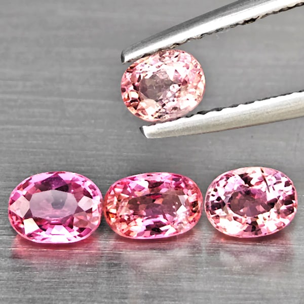 Natural Pink Tourmaline Gemstones 1.77 Ct. 4 Pcs. Oval Shape 5.7 x 3.3 Mm.: Product ID: 807251506 Product Name: Natural Tourmaline Weight: 1.77 CT. Size: 5.7 x 3.3 x 3.2 to 4.8 x 3.8 x 3.3 MM. Shape: Oval Color: Pink Clarity:SI1 Luster: Good Gems Origin: Nigeria Treatment: Un