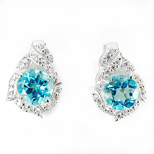 Natural Swiss Blue Topaz Gemstones 925 Sterling Silver Earrings Jewelry 5.01 Grams (1 of 3)