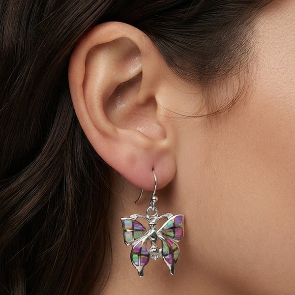 5.63 G. Beautiful Butterfly Design Multi Color Opal 925 Sterling Silver Earrings (1 of 3)
