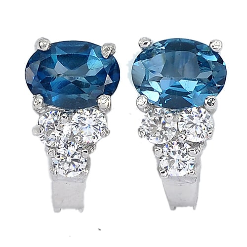 Natural London Blue Topaz Gemstones 925 Sterling Silver Earrings Jewelry 4.61 Grams (1 of 3)