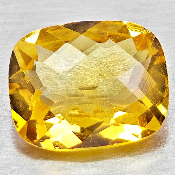 Natural Yellow Citrine Gemstones 2.41 Ct. Cushion Checkerboard Cut 10.1 x 8.1 Mm.: Product ID: 801815287 Product Name: Natural Citrine Weight: 2.41 CT. Size: 10.1 x 8.1 x 5 MM. Shape: Cushion Checkerboard Color: Yellow Clarity:VSI Luster: Good Gems Origin: Brazil Treatment: Unheated