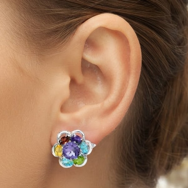 Natural Amethyst Topaz Citrine Peridot Gemstones 925 Sterling Silver Earring Jewelry 13.64 Grams (1 of 3)