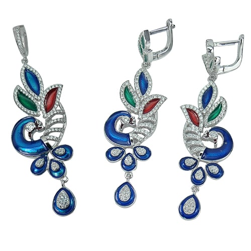 925 Sterling Silver Jewelry Sets Earrings and Pendant 18.54 Grams: Product ID: 220000069 Product Type: 925 Sterling Silver Fine Jewelry Jewelry Weight: 18.54 Grams. Gemstones Color: Multi-Color Metal: Solid Silver 92.5%. Gemstone Detail: White CZ Round Size 3 x 3 Mm.