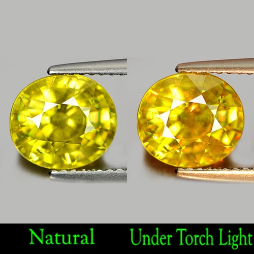Natural Yellowish Green Titanium Sphene Gemstones Rainbow Spark 3.02 Ct. Oval Shape 9.01 x 8.03 Mm.: Product ID: 806501807 Product Name: Natural Sphene Weight: 3.02 CT. Size: 9.01 x 8.03 x 5.56 MM. Shape: Oval Color: Yellowish Green With Rainbow Spark Clarity:VSI Luster: Adamantine Gems Origin: Madag