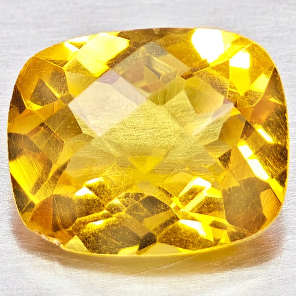 Natural Yellow Citrine Gemstones 2.46 Ct. Cushion Checkerboard Cut 10.1 x 8.1 Mm.: Product ID: 801815313 Product Name: Natural Citrine Weight: 2.46 CT. Size: 10.1 x 8.1 x 5.3 MM. Shape: Cushion Checkerboard Cut Color: Yellow Clarity:VVS - VSI Luster: Good Gems Origin: Brazil Treatme