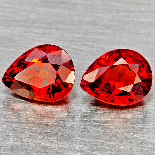 Natural Orange Red Spessartine Garnet Gemstones 1.53 Ct. 2 Pcs. Pear Shape 6 x 5 Mm.: Product ID: 802937162 Product Name: Natural Garnet Weight: 1.53 CT. Size: 5.9 x 4.5 x 3.5 MM. Shape: Pear Color: Orange Red Clarity:VVS Luster: Good Gems Origin: Namibia Treatment: Unheated Crystal St